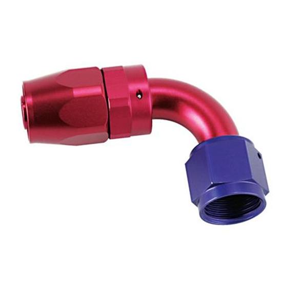 Speedway Full Flow Swivel Hose End Fitting, 90 Degree, Red/Blue, -8 AN