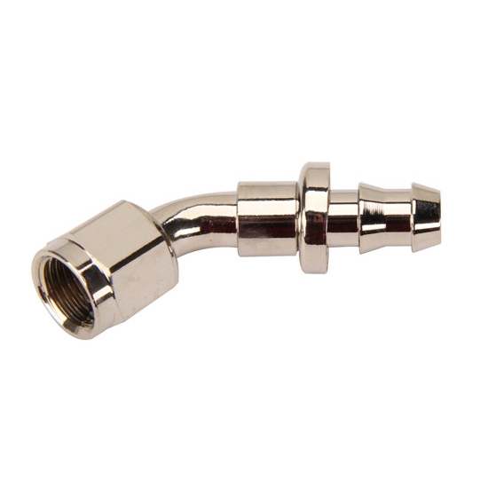 45 Degree Socketless Push-On Hose End, Nickel, -10 AN