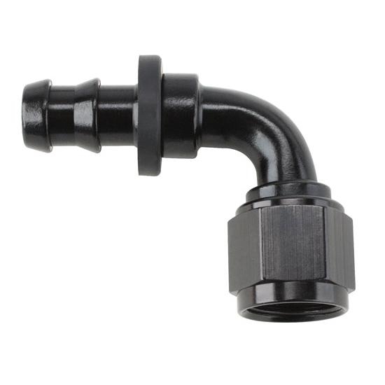 Black 90 Degree Socketless Push-On Hose End, -8 AN