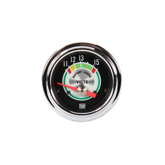 Stewart Warner 375T Green Line Voltmeter Gauge, 2-1/16 Inch