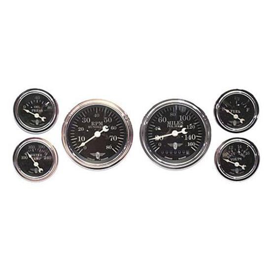 Stewart Warner 82223 Wings Six Gauge Set, Electric, Black Face