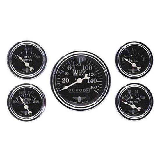 Stewart Warner 82227 Five Gauge Set, Electric/Mechanical, Black