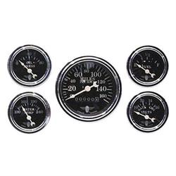 Stewart Warner 82227 Five Gauge Set, Electric/Mechanical, Black