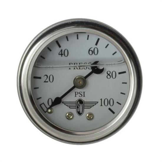 Stewart Warner 838137 Liquid Filled Pressure Gauge, 100 PSI White