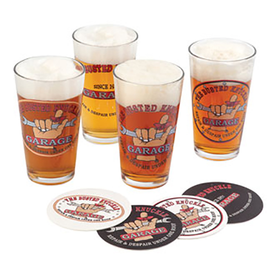 Busted Knuckle Garage BKG-78701 Pint Glass Set, 4 Pack