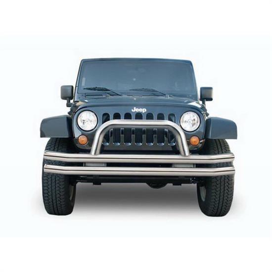 Rampage 86620 Front Double Tube Bumper w/Hoop Black, Wrangler
