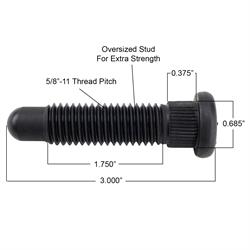 Oversize 5/8 Inch Coarse Wheel Stud - Short Knurl