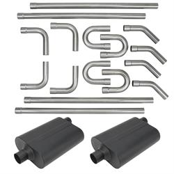 DIY Universal Hot Rod Dual Exhaust System Kit w/ Mufflers, 3 Inch