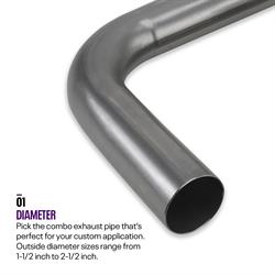 Combo Exhaust Pipe Mandrel Bend/Header Tubing, Mild Steel, 1-5/8"