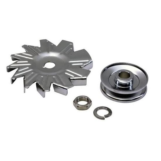 Chrome Single Groove Alternator Pulley with Fan
