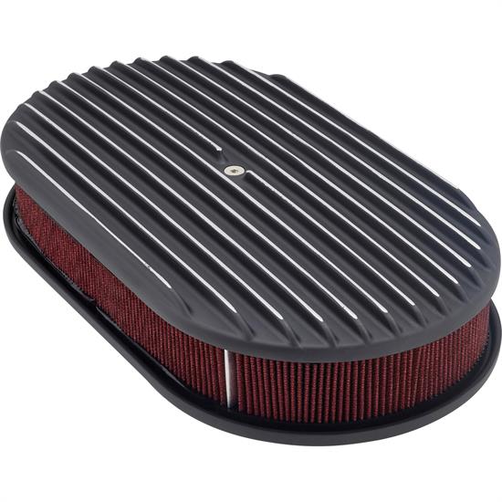 15 Inch Fully Finned Oval Air Cleaner Set w/ Paper Filter, Black