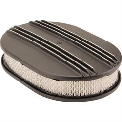 15 Inch Partial Finned Oval Air Cleaner Set w/ Paper Filter, Black