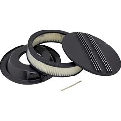 14 Inch Partial Finned Round Air Cleaner Set, Black Aluminum