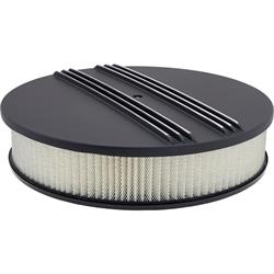 14 Inch Partial Finned Round Air Cleaner Set, Black Aluminum