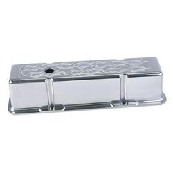 1960-86 SB Chevy Tall Valve Covers, Flame Milled, Polished Alum.