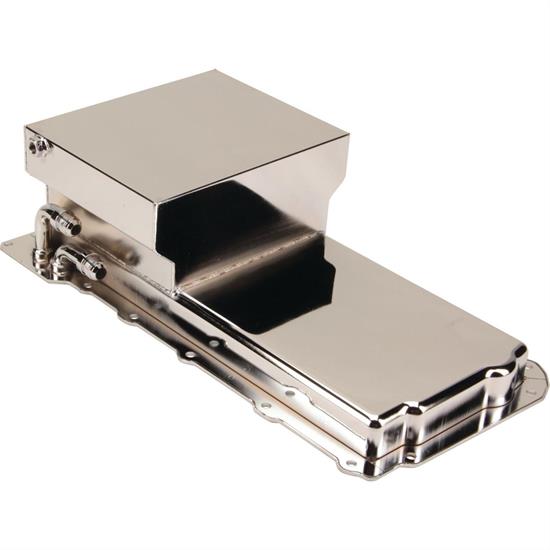 LS Swap Steel Race Oil Pan, 7 Quart, Chrome, 90 Degree Fitting