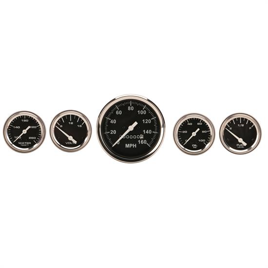 Speedway 5-Gauge Set, Black Face, 3-3/8, Mechanical