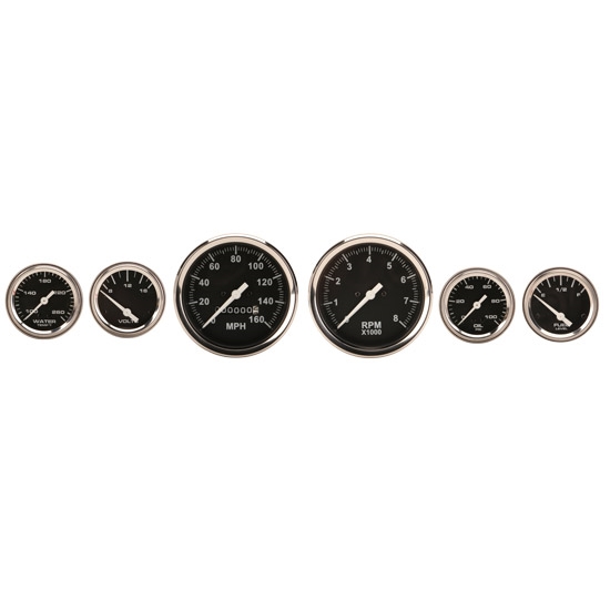 Speedway 6-Gauge Set, Black Face, 3-3/8, Mechanical