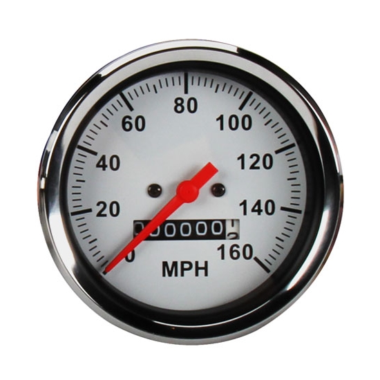 Speedway Speedometer Gauge, White Face, 3-3/8, Mechanical