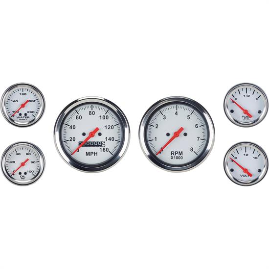 Speedway 6-Gauge Set, White Face, 3-3/8, Mechanical