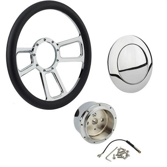 Chrome T-Style Steering Wheel with Wheel Adapter and Horn Button
