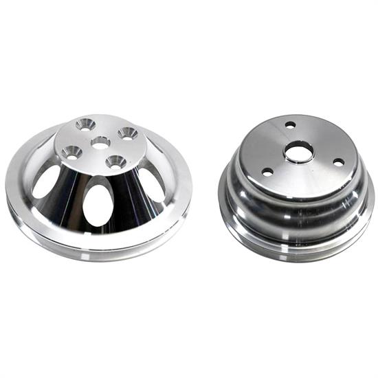 Small Block Chevy Aluminum Single Groove Pulley Set, Long Pump