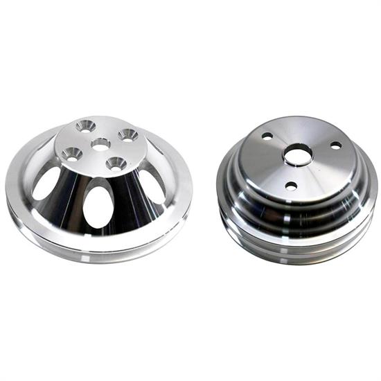 SBC Aluminum Pulley Set, 1-Groove Upper/2-Groove Lower, Long Pump