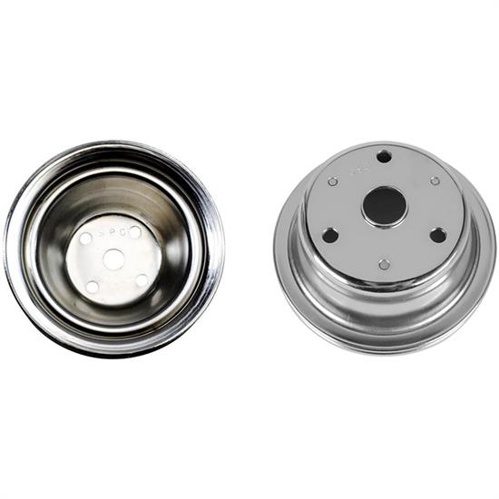 Small Block Chevy Chrome Single Groove Pulley Set, Long Pump