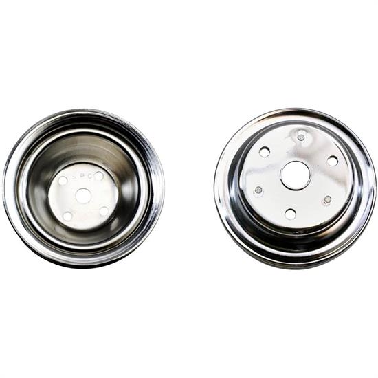 SBC Chrome Pulley Set, 1-Groove Upper/2-Groove Lower, Long Pump