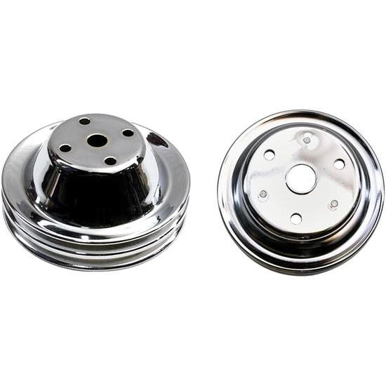 Small Block Chevy Chrome Double-Groove Pulley Set, Long Pump
