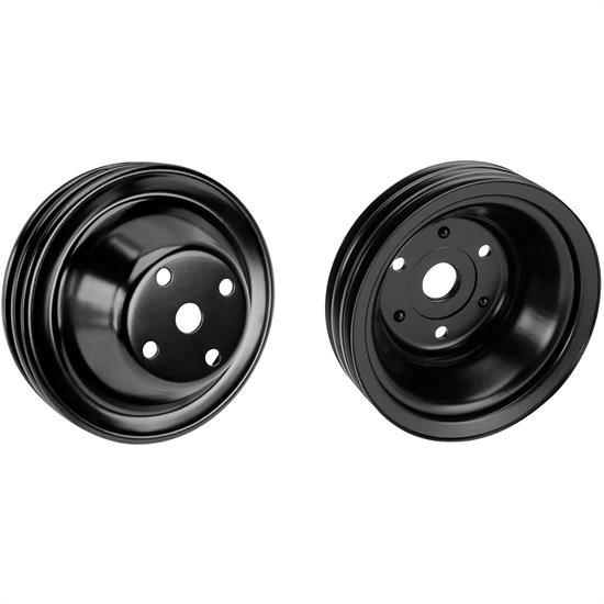 SBC Black Pulley Set, 2-Groove Upper/3-Groove Lower, Long Pump