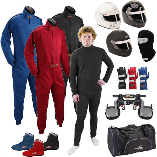 Mega Racer Safety Kit, Zamp Helmet/Rest, 1-Layer 1-Piece Eco Suit
