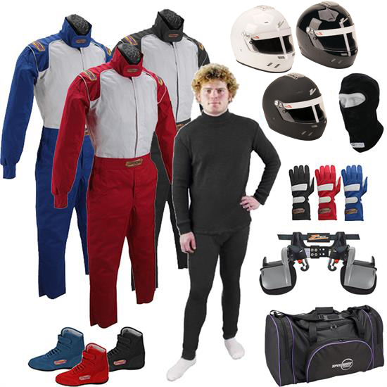 Mega Racer Safety Kit, Zamp Helmet/Restraint,1-Layer 1-Piece Suit