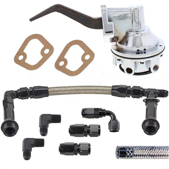 Small Block Ford 80 GPH Mech Pump/Supply Kit,4150 Log,-6AN,Chrome