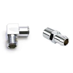 Chrome Heater Hose Fitting Set, 5/8 Inch Hose, 1/2NPT-Barb, 90Deg