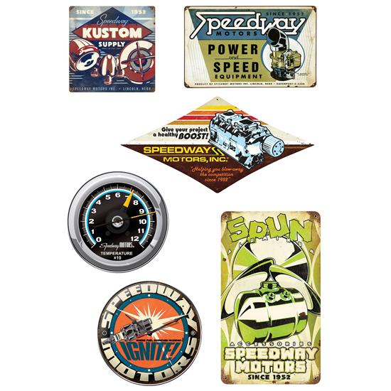 Speedway Vintage Tin Sign & Clock Set