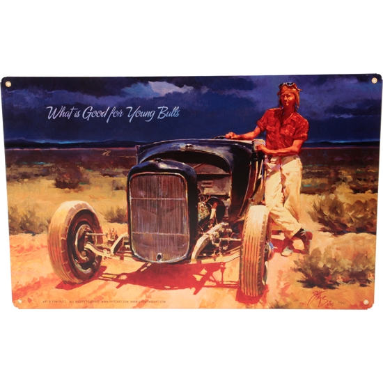 Tom Fritz Good For Young Bulls Tin Sign, 18 x 12 Inch