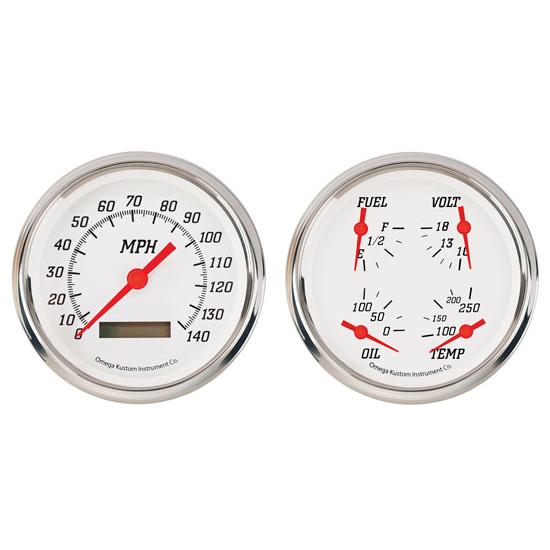 Omega Kustom 1951-52 Ford Pickup Quad Gauge Set, Kool White, 4-3/8