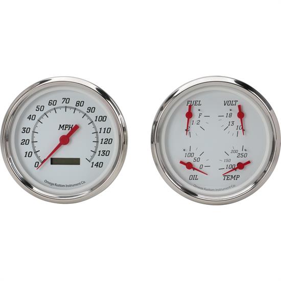Omega Kustom 1947-53 Chevy Pickup Quad Gauge Set, Kool White, 4-3/8
