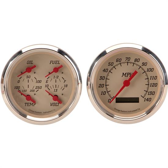 Omega Kustom 22023-R Quad Gauge Set, Timeless Tan, 3-3/8, Elec.