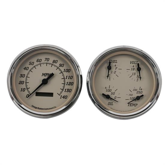 Omega Kustom 1947-53 Chevy Pickup Quad Gauge Set, Timeless Tan, 4-3/8