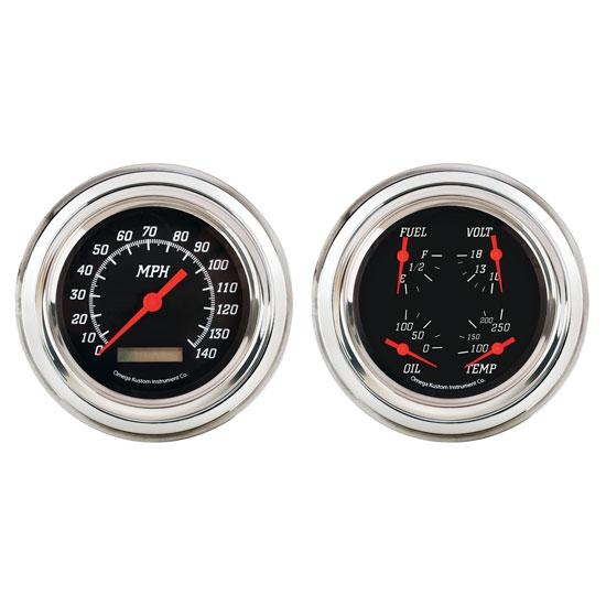Omega Kustom 1947-53 Chevy Pickup Quad Gauge Set, Black Top, 4-3/8