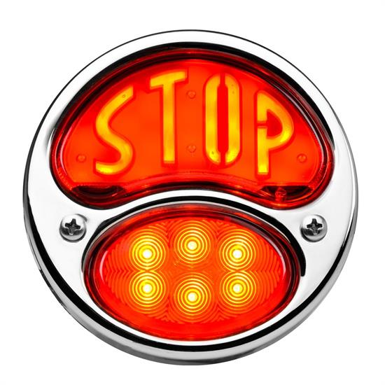 Replacement LED Tail Light with STOP Text, 28-31 Ford, Stainless