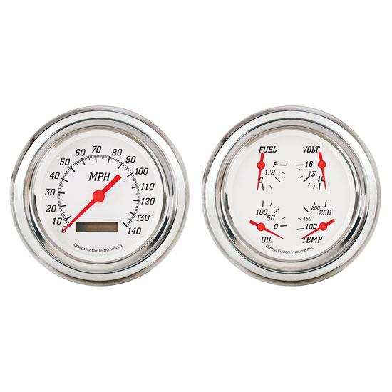 Omega Kustom 1954 Chevy Pickup Quad Gauge Set, Kool White, 4-3/8