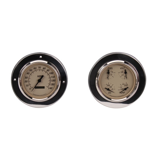 Omega Kustom 1954 Chevy Pickup Quad Gauge Set, Timeless Tan, 4-3/8