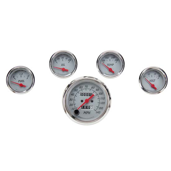 Omega Kustom 5-Gauge Set, Billet Silver, 3-3/8, Mechanical