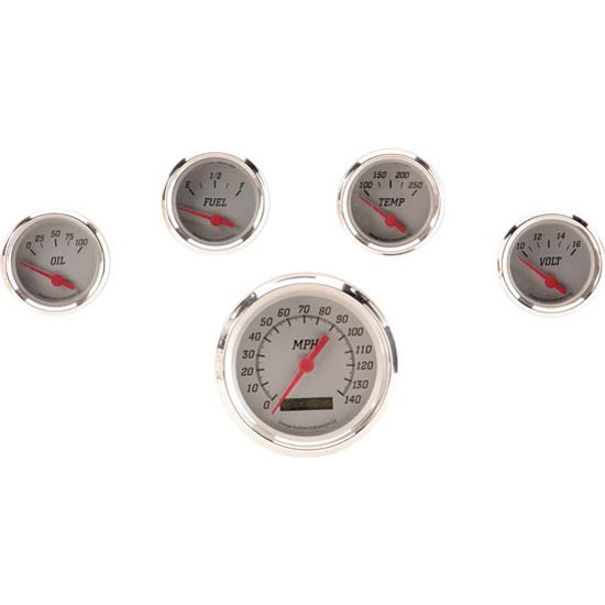 Omega Kustom 5-Gauge Set, Billet Silver, 3-3/8, Electric