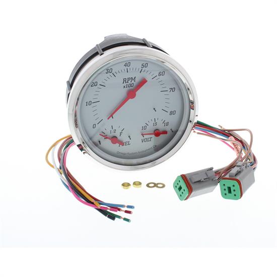 Omega Kustom 5", 8K RPM Tachometer, Silver, 3-N-1 Gauge
