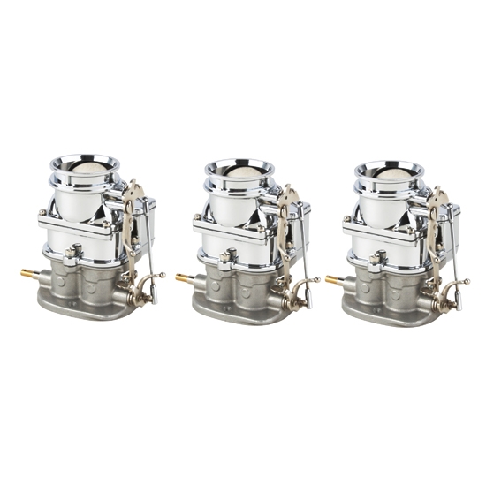 Set of 3 9 Super 7® 3-Bolt 2-Barrel Carburetors, Chrome Finish