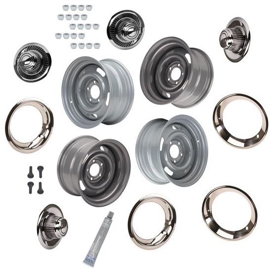 GM Style Rally Wheels, Beauty Rings, Derby Caps, 5 on 4.75, Silv.